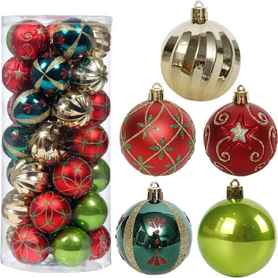 Shatterproof Christmas Tree Ornaments – Red, Green & Gold Plastic Hanging Balls For Christmas, Wedding & Engagement Décor