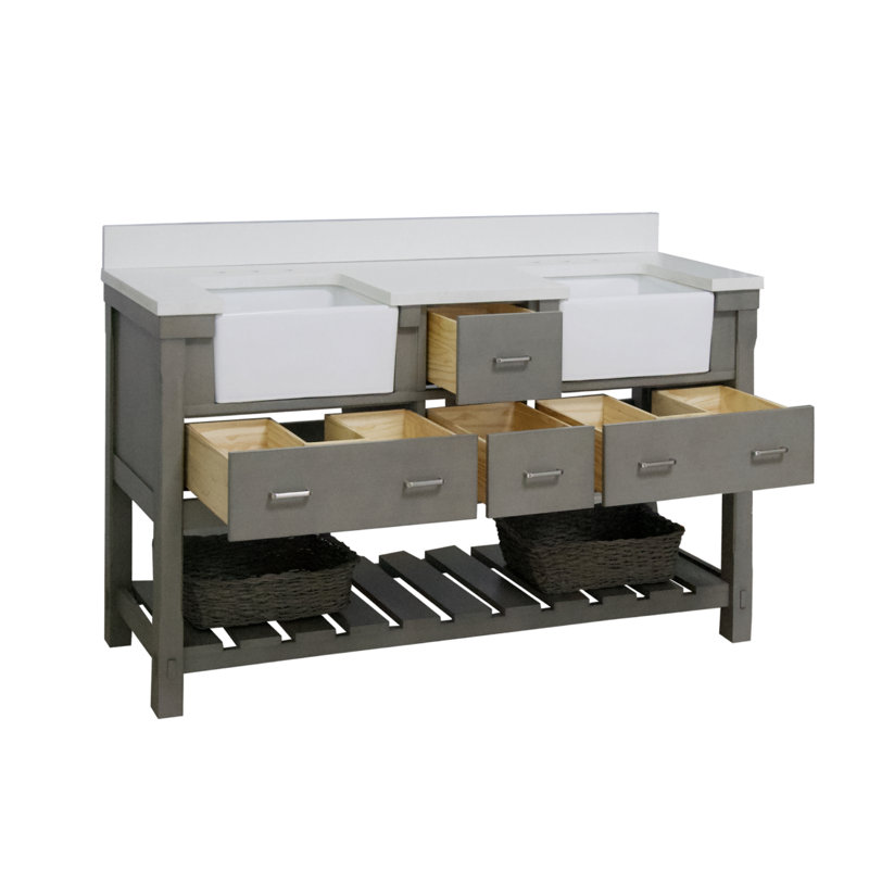 Ensemble de meuble-lavabo double 72 po Hitton, Gris patiné, Quartz
