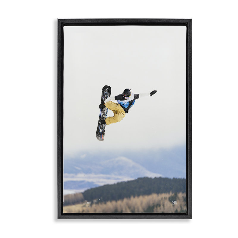  Catching Air Snowboarder Floater Canvas by Max Blakesberg Studios, Cadre flottant noir de jais, H 25 po x l 17 po