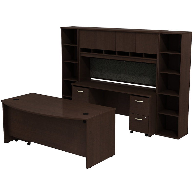 Ringold 5 Piece Computer Desk Office Set, Mocha Cherry/Mocha Cherry