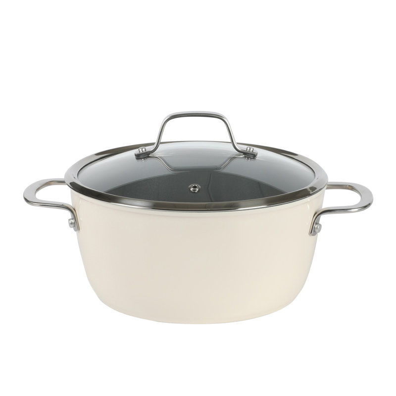 10-Piece Linen White Nonstick Aluminum Cookware Set with Glass Lids