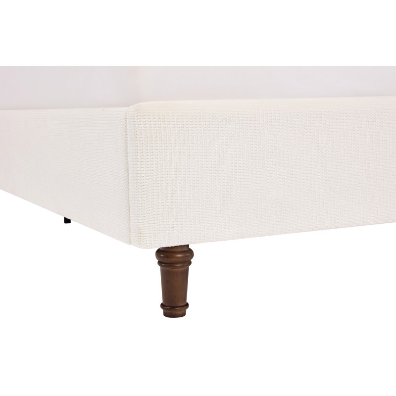 Grand lit tapissier, tête de lit de 54 po de hauteur, blanc crème, base en métal, sans sommier, guide d'assemblage facile et élégant