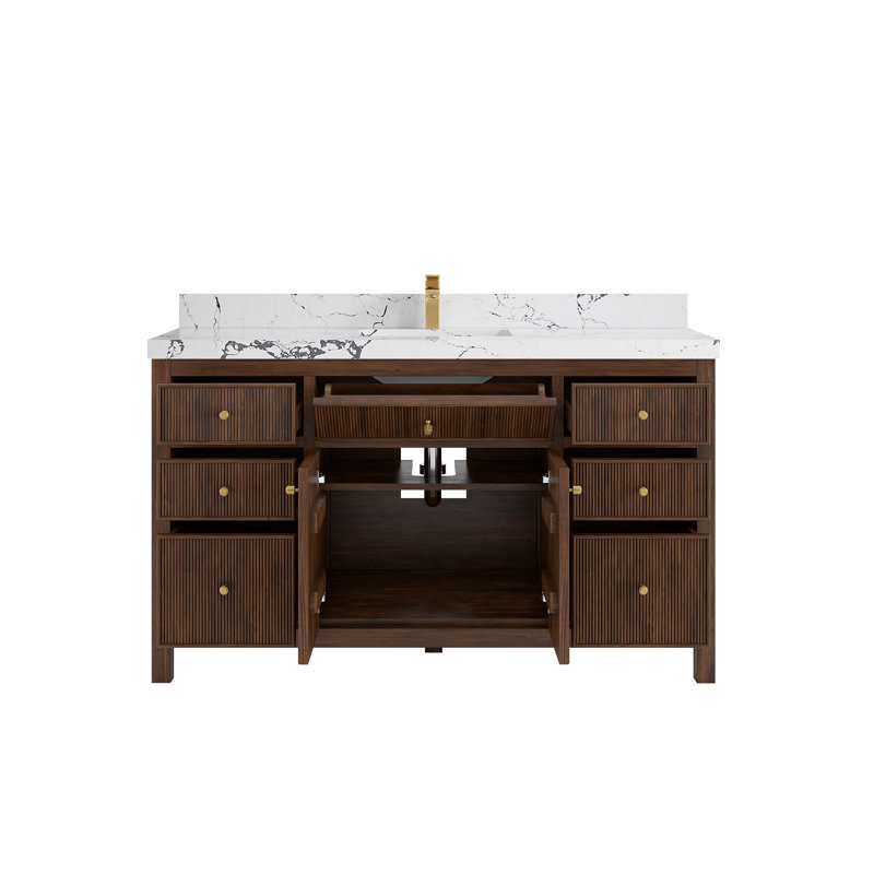 Teck de 60 po Sonoma X P 22 po De meuble-lavabo simple en noyer foncé, Viola nuit