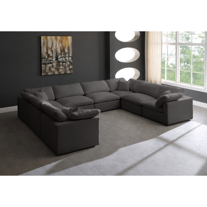 Atis Velvet U-Shaped Sectional Reversible, Grey Velvet