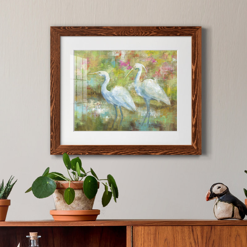 «Egret Tapisserie», reproduction d'art graphique sur papier encadré, H 20 po x l 17 po x P 1,5 po, Cadre en érable