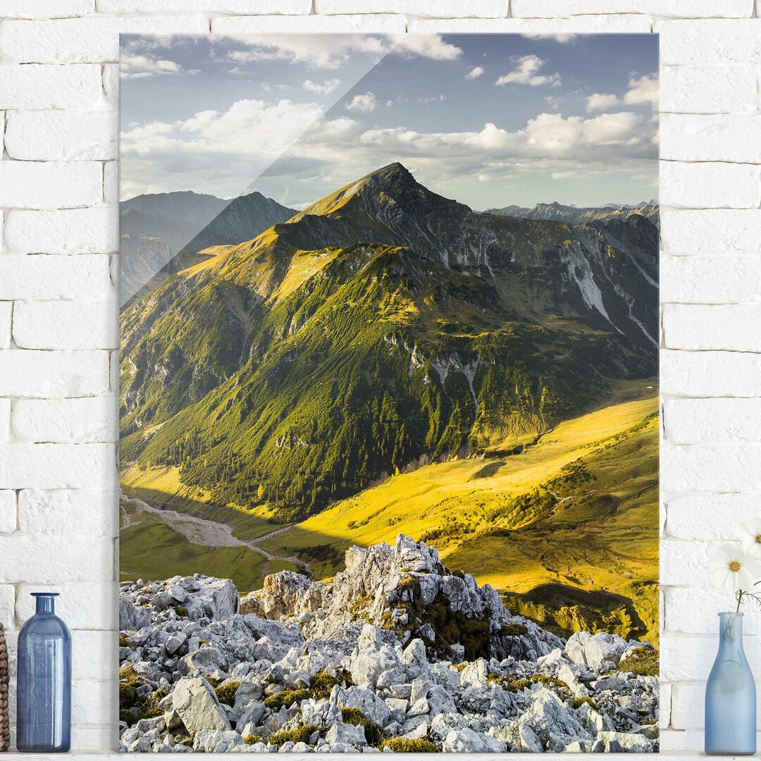 Glasbild Berge und Tal der Lechtaler Alpen in Tirol