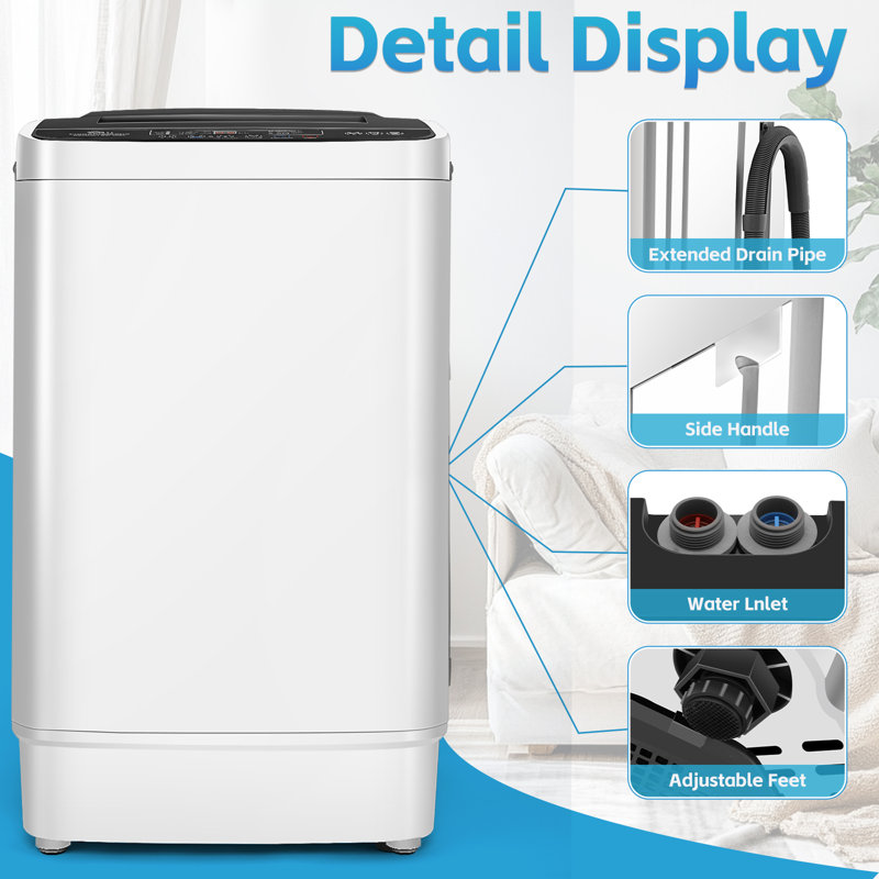 2.8 Cu.Ft Portable Washing Machine, 20Lbs Capacity Portable Washer With Drain Pump, 4 Wash Programs 4 Water Levels 3 Water Temperatures,Compact Washer Machine For Apartment, Dorm, Rvs