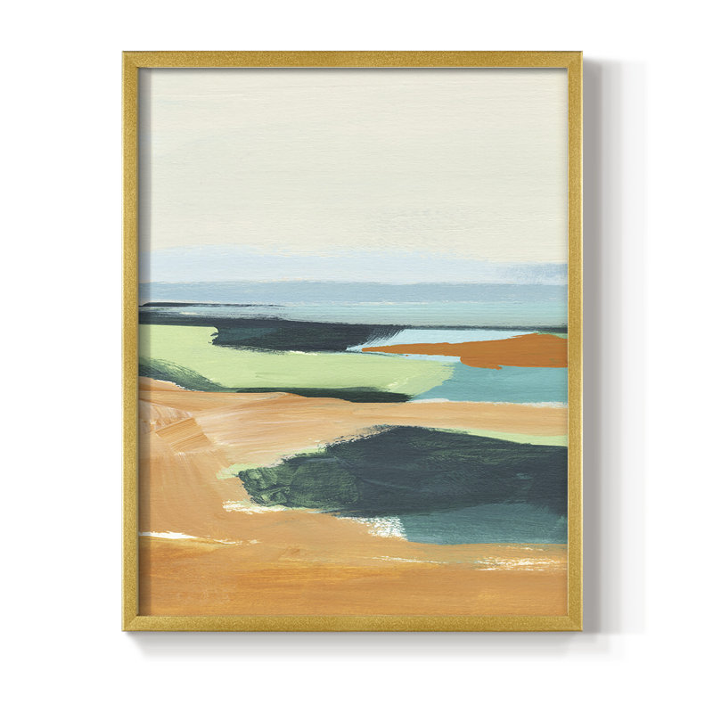 Reproduction encadrée turquoise et orange II - bois massif, H 10 po x l 8 po