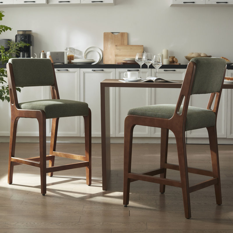 Quick-Assembly Upholstered Counter Height Bar Stools, Green