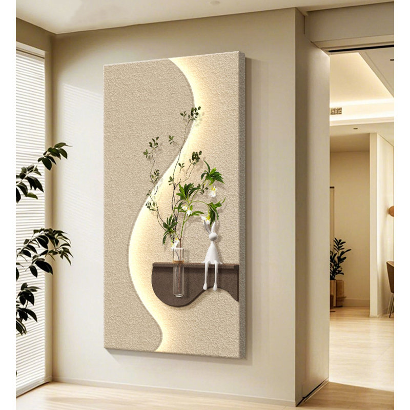 Art mural crème Creamy Water Plant - décor de vestibule moderne en grès, H 55,12 po x l 27,56 po x P 1,97 po