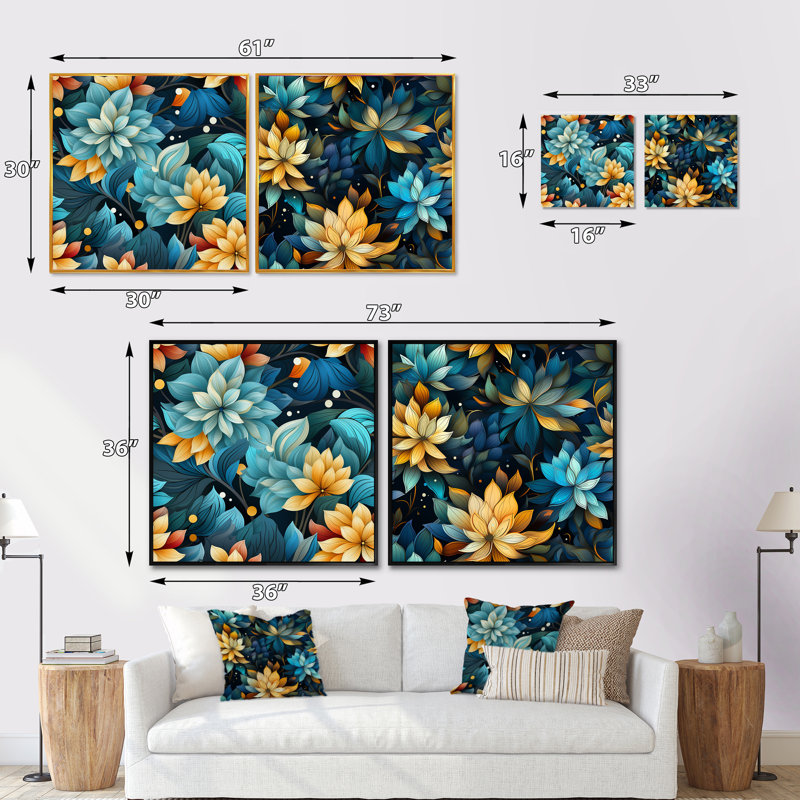 Southwood - Ensemble de 2 collages carrés botaniques abstraits, Cadre flottant brun, H 30 po x l 61 po