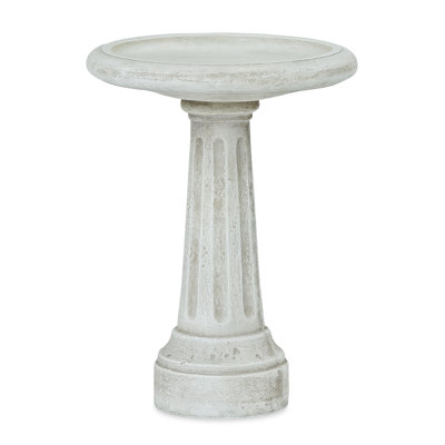 Cassian Classic Traditional Polyresin Pedestal Birdbath with Neoclassical Column Base and Antique Stone-Look Finish