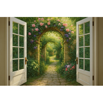 «Rose Archway - Path Through Blooming Garden», art mural