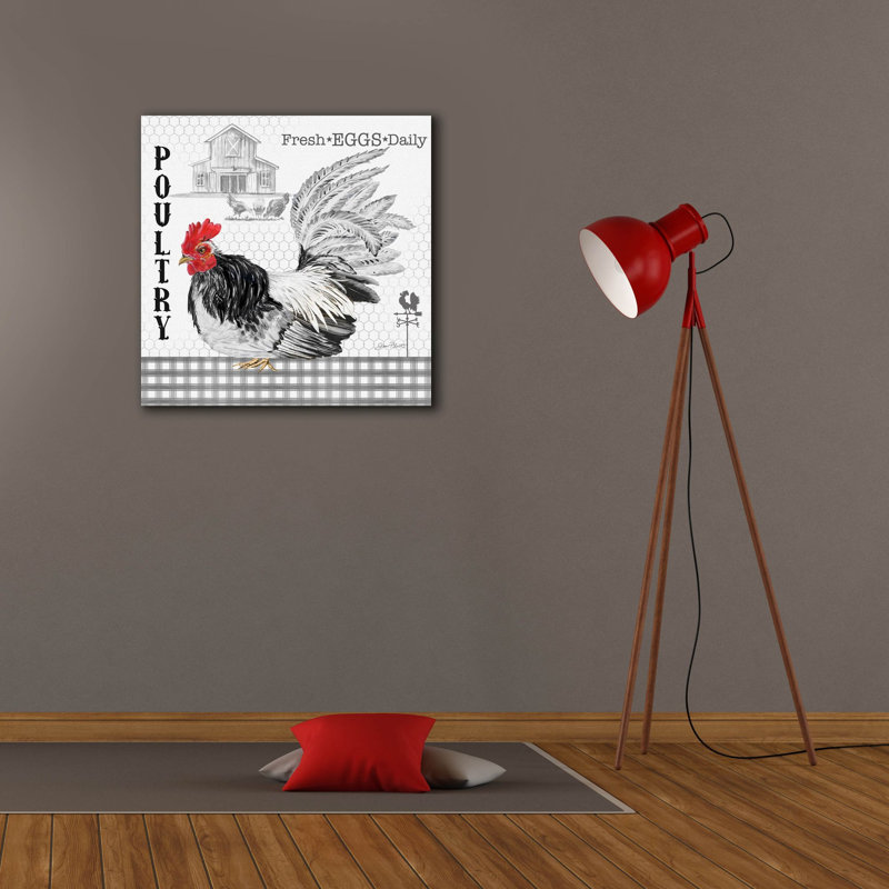 «Plaid Country Rooster C» par Jean Plout, art mural sur toile, H 26 po x l 26 po x P 1,5 po