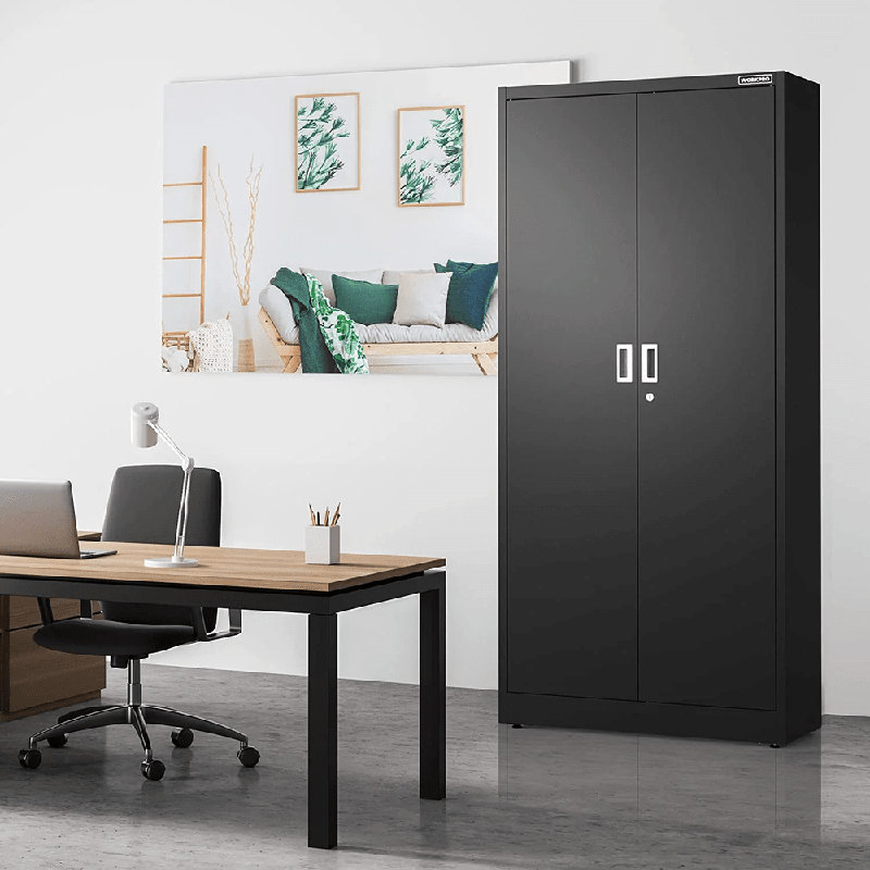 Black Lockable Office Cabinet with Adjustable Shelving