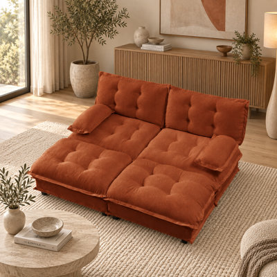 Canapé-lit modulaire 77 po avec 2 repose-pieds, canapé en chenille et coussins décoratifs en treillis