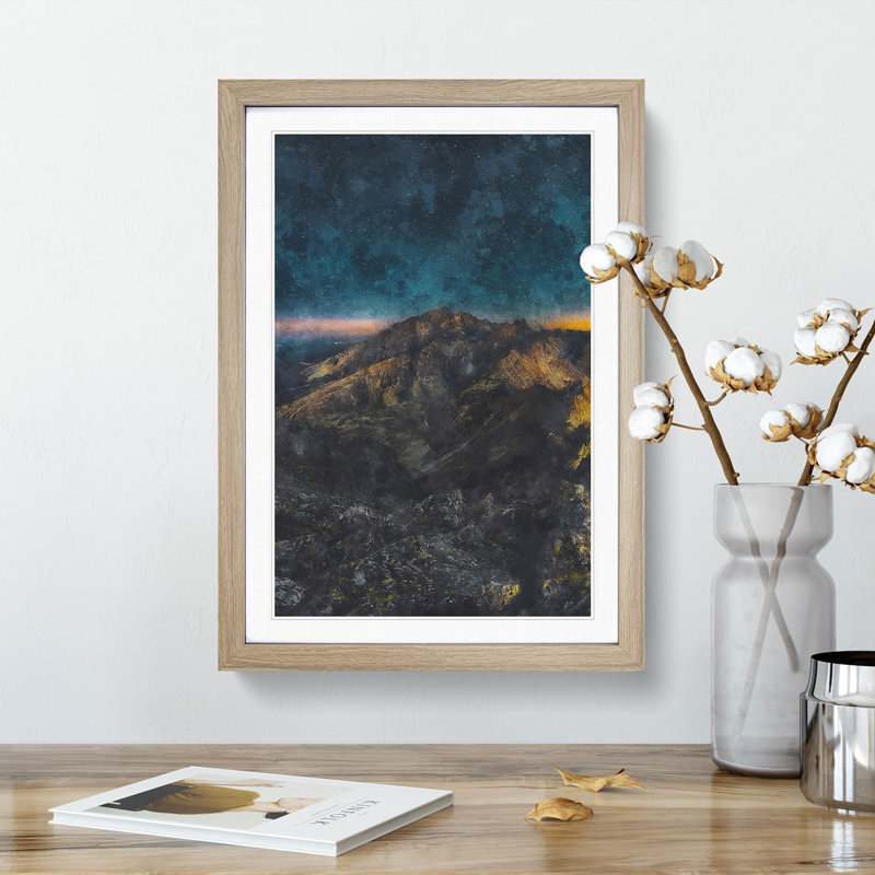 Starry Night In The Dolomites Painting - Framed Print, 45cm H x 33cm W x 2cm D, Oak Framed