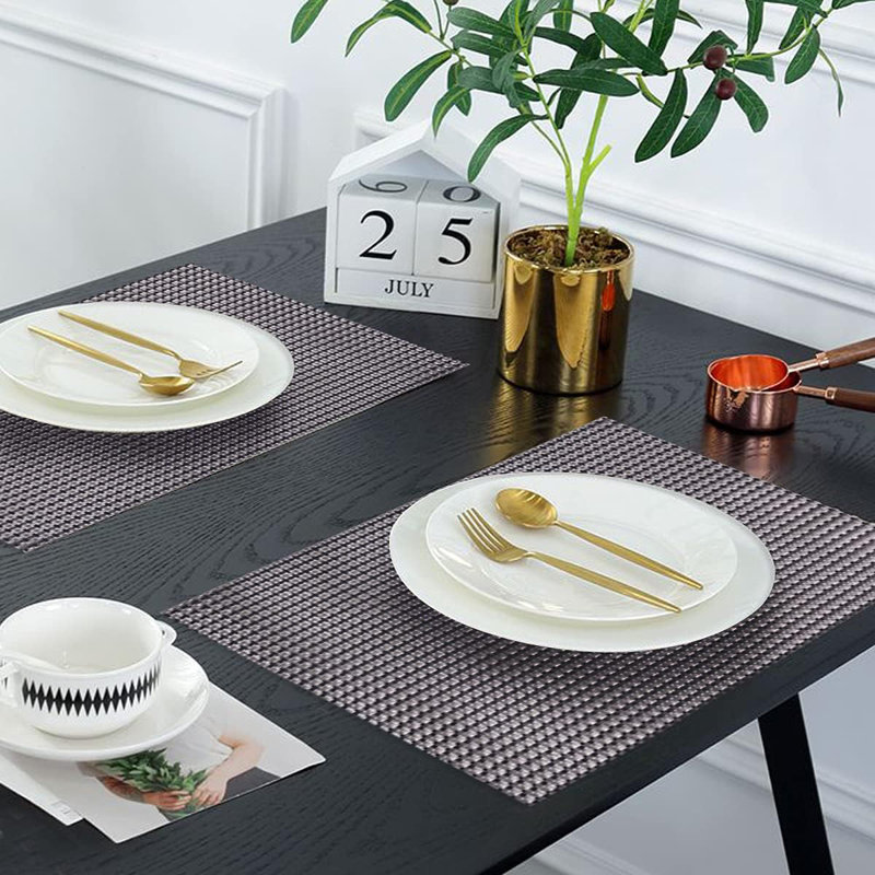 Black Brown PVC Placemats Set of 8 for Christmas Decor with Heat Resistant, Scratch-Proof Table Protection