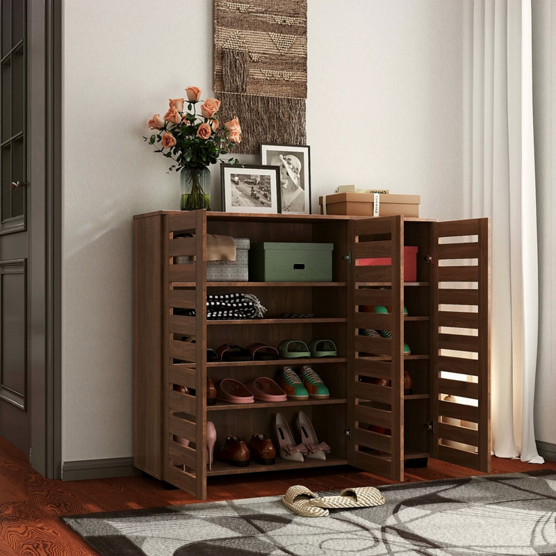 Shoe Cabinet, 5-Tier Shoe Storage Cabinet With Adjustable Shelves, Wooden Shoe Rack Organizer With Louvered Doors For Entryway, Hallway, Bedroom, Closet, Living Room