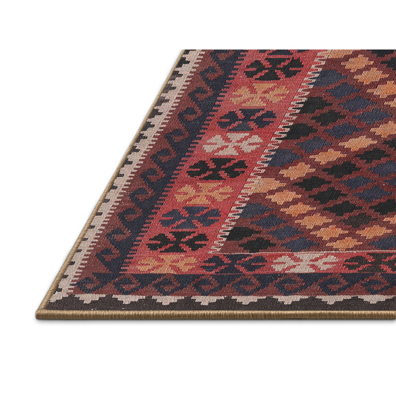 Tapis bleu marine/orange/bleu, Rectangle 5 pi x 7 pi