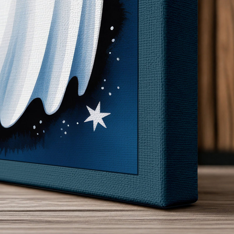 Cheerful Halloween Ghost Novelty - Wrapped Canvas, 24x16 - 61.0 x 40.6 cm, Teal Border