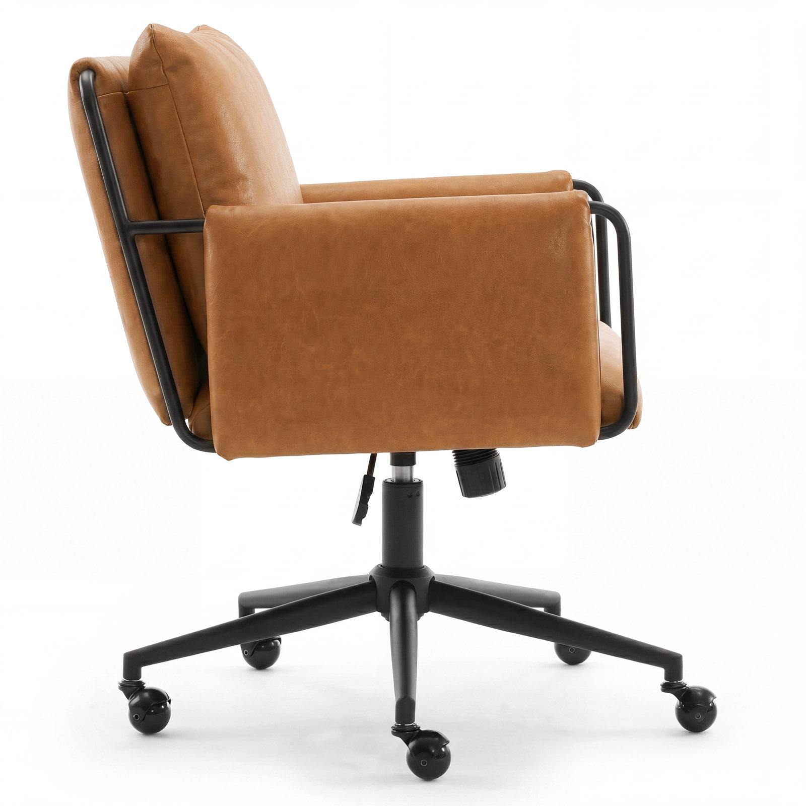 Arianna Upholstered Swivel Office Chair, Brown Seat/ Black Frame