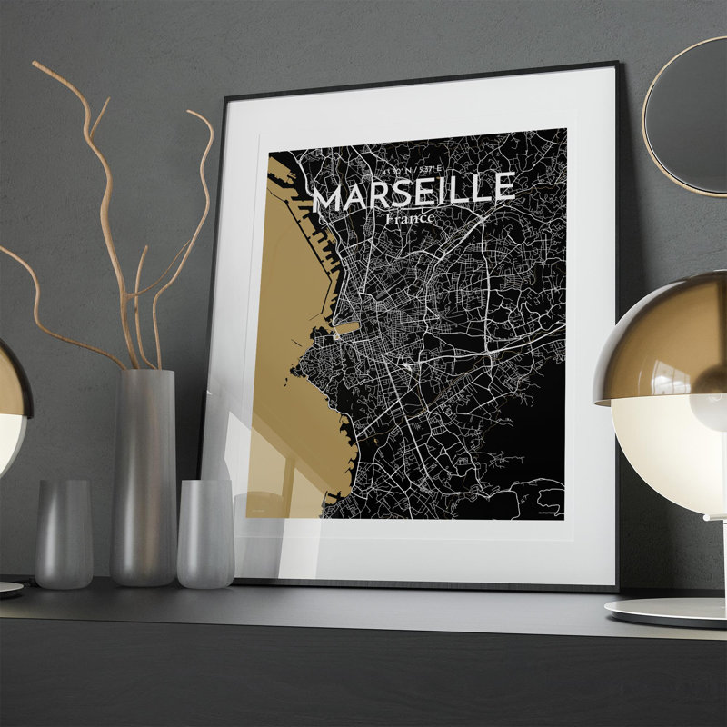 Marseille City Map In Luxe - No Frame Print, 20cm H x 16cm W x 0.05cm D