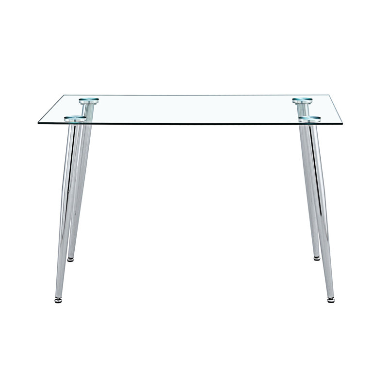Table de salle à manger en verre avec pieds en métal noir, plateau trempé, pouvant accueillir de 4 à 6 personnes, facile à entretenir et à assembler, pour diverses pièces Construction stable de 4 à 6 personnes, assemblage propre, différent