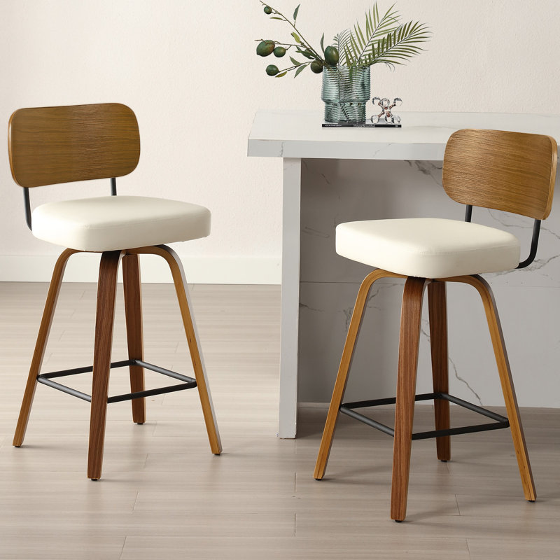 26" Swivel Upholstered Counter Height Bar Stool, White, 3