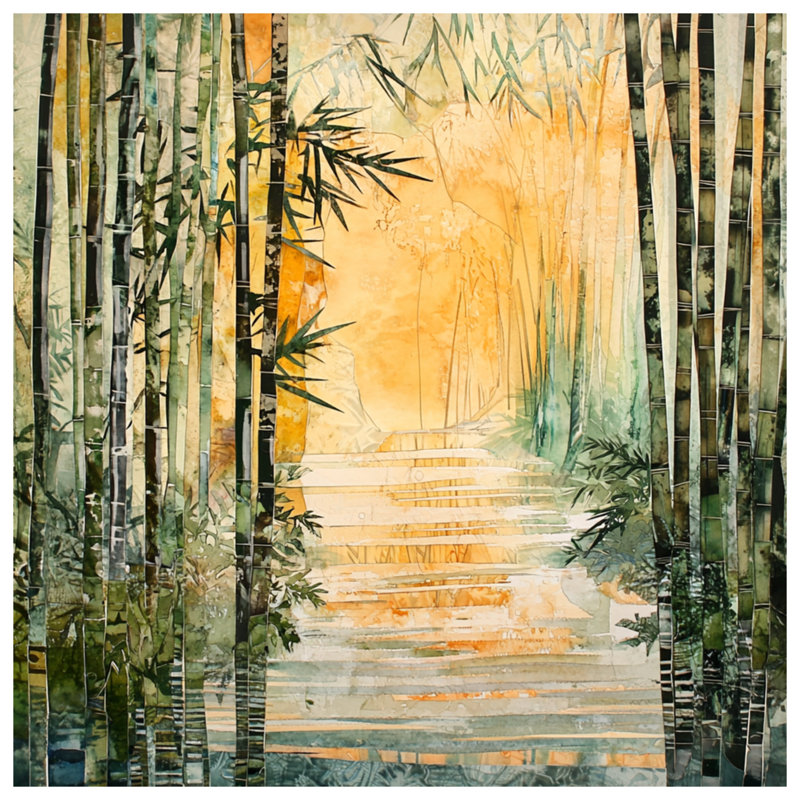Bamboo Forest Pathway Wall Tapestry - Bamboo Wall Decor, H 50 po x l 60 po avec 4 œillets