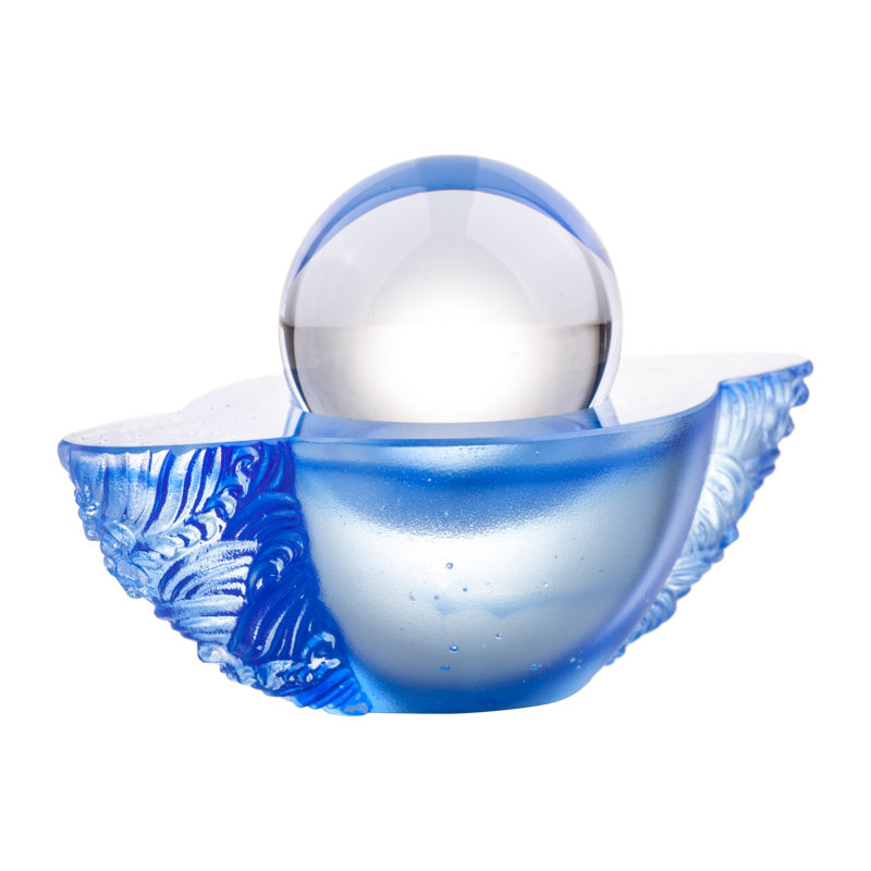 Crystal Paperweight "As The Good World Turns" Feng Shui Sculpture In Blue