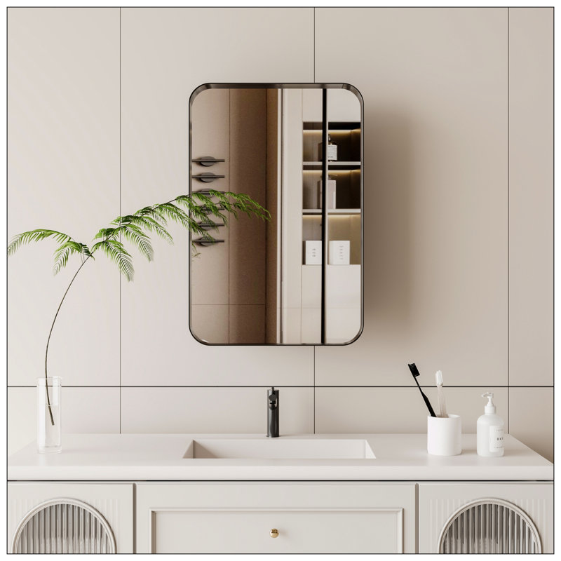 Jolisha l 15,74 po x H 23,6 po encastré miroir armoire de pharmacie réglable, Noir mat