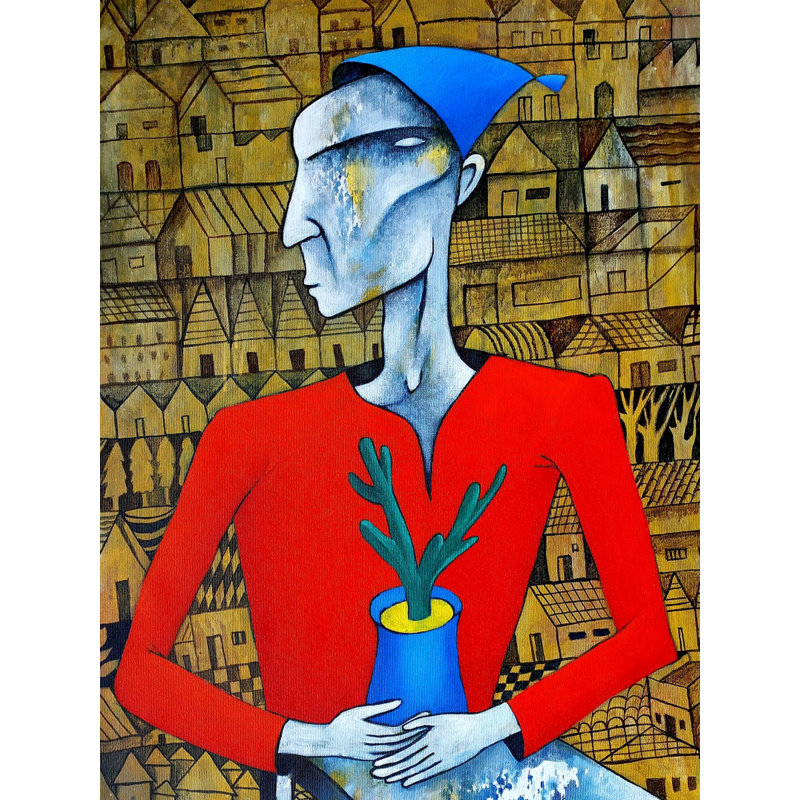 Le pot à cactus | Acrylique sur toile | Par Ranjith Raghupathy