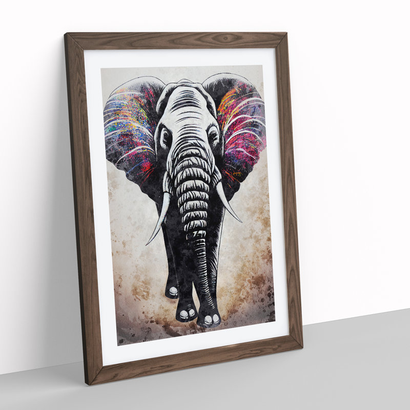 Colours Of An Elephant - Single Picture Frame Print, 34cm H x 25cm W x 2cm D, Walnut