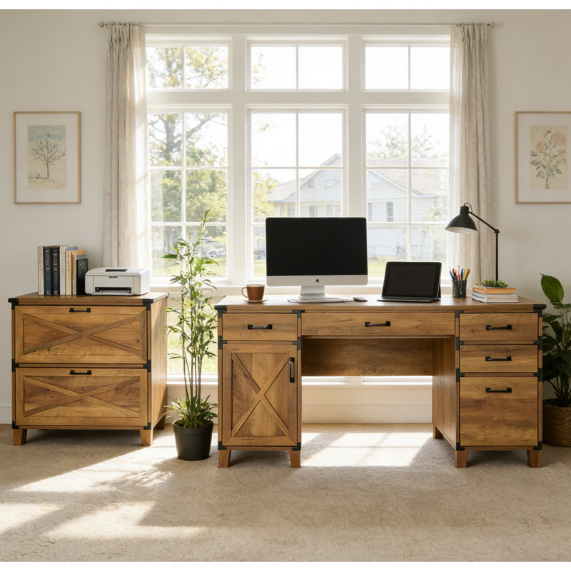  Ensemble de bureau de ferme moderne 2 pièces - chêne rustique