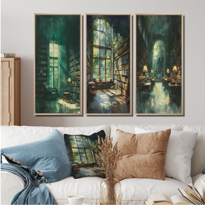 Green Bookshelves Library Quiet Haven I - Libraries Wall Art Collection