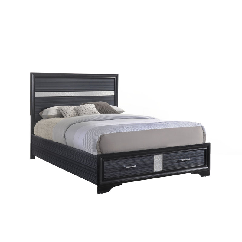 Kontos Black 2-Drawer Platform Bed, Queen