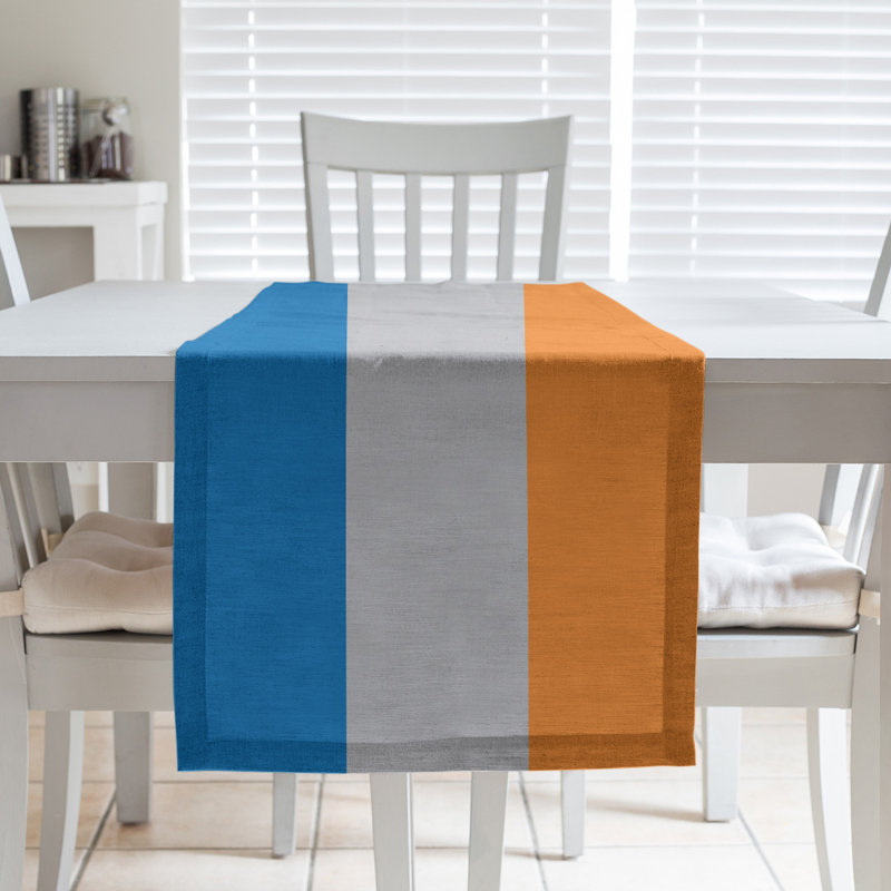 Chemin de table basket New York, L 90 po x l 16 po, Bleu / Argent / Orange, Polyester sergé