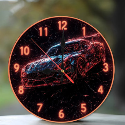 Neon effect Race Car Clock Design