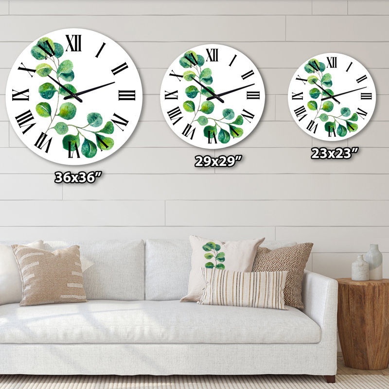 Green Eucalyptus Branches II - Horloge murale traditionnelle, Surdimensionné