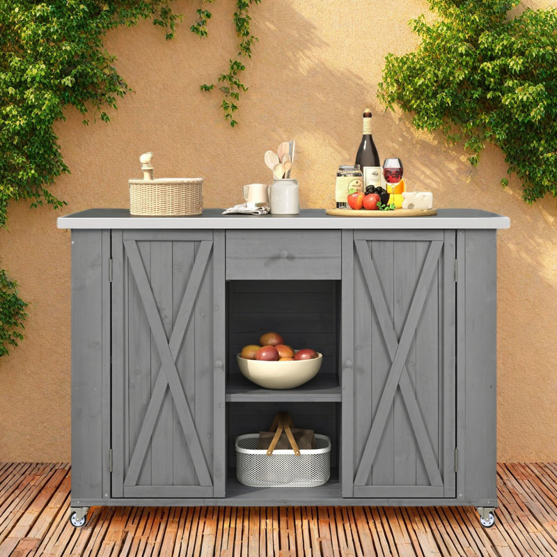 Îlot de cuisine roulant avec rallonge en bois, prise de courant, 4 tablettes de porte, motif à rayures verticales en relief, 6 tiroirs profonds, support à épices et porte-serviettes