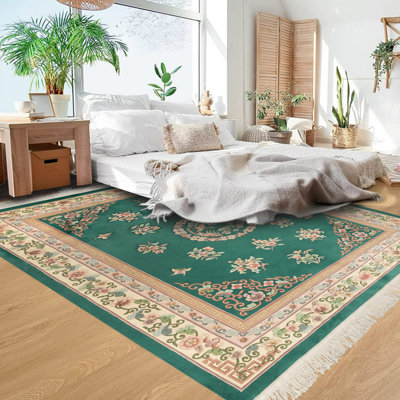 Tapis oriental oriental oriental à motif floral beige et beige en laine noué à la main