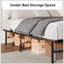 Structure de lit en métal Oldable avec supports de matelas à 360 ° et rangement sous le lit, aucun sommier requis, assemblage facile-1180072524