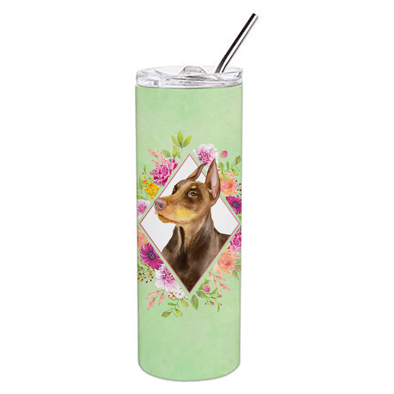 E23BF9F8391D466E9CA4F8DFEBD9A7DB de verre 20 oz à double paroi en acier inoxydable chiot, Gray Doberman Pinscher, Vert