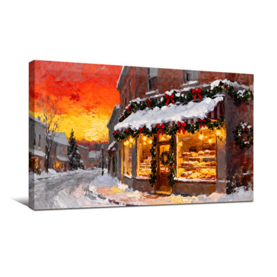 Christmas Christmas Shop Snowy Street Sunset Lights Decorations Warm Glow