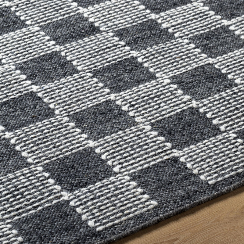 Tapis rectangulaire en laine touffeté à la main gris / crème touffeté à la main, Rectangle 5 pi x 7 pi 6 po