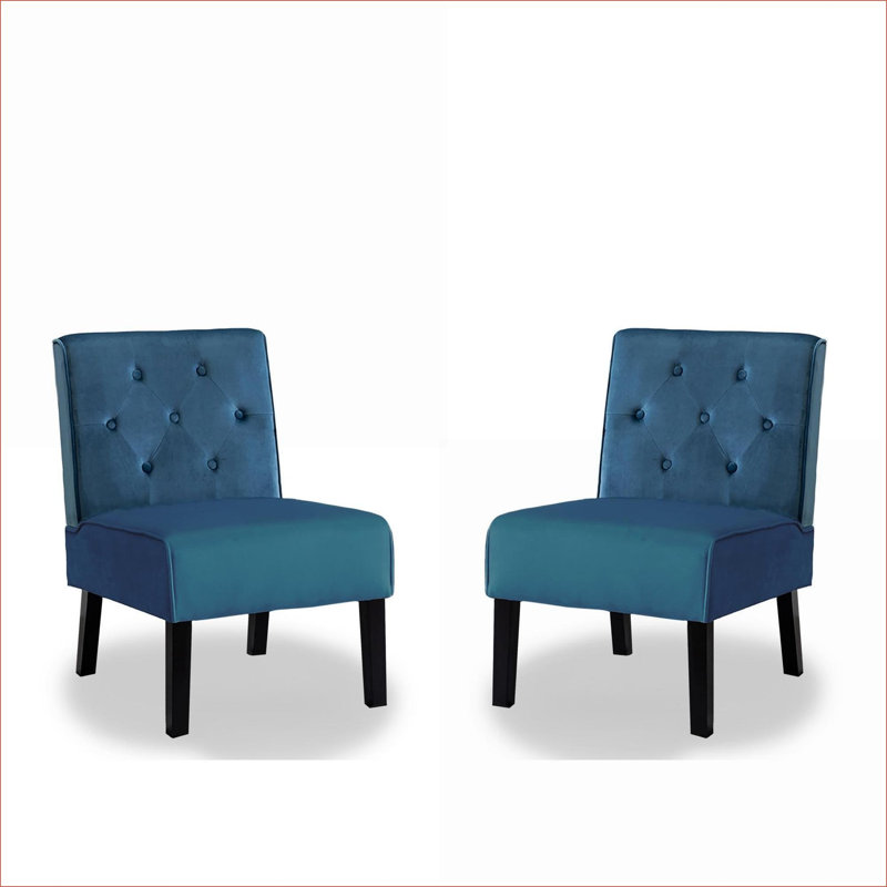 Chaises d'appoint capitonnées sans accoudoirs 2 pièces 53 pouces Reese, velours bleu ciel, coussin en mousse à haute densité pour salon d'adulte