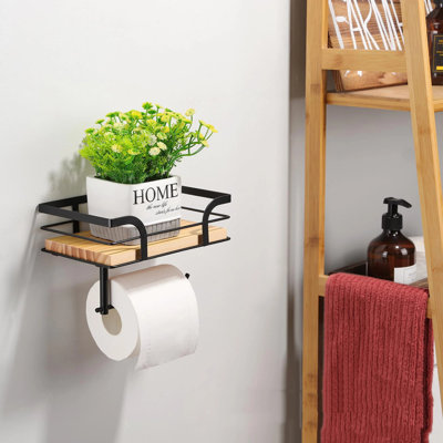 Rustic Wall Mount Toilet Paper Holder with Storage Shelf