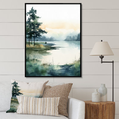 «Misty Lake Serenity Vintage Watercolor I», reproduction sur toile