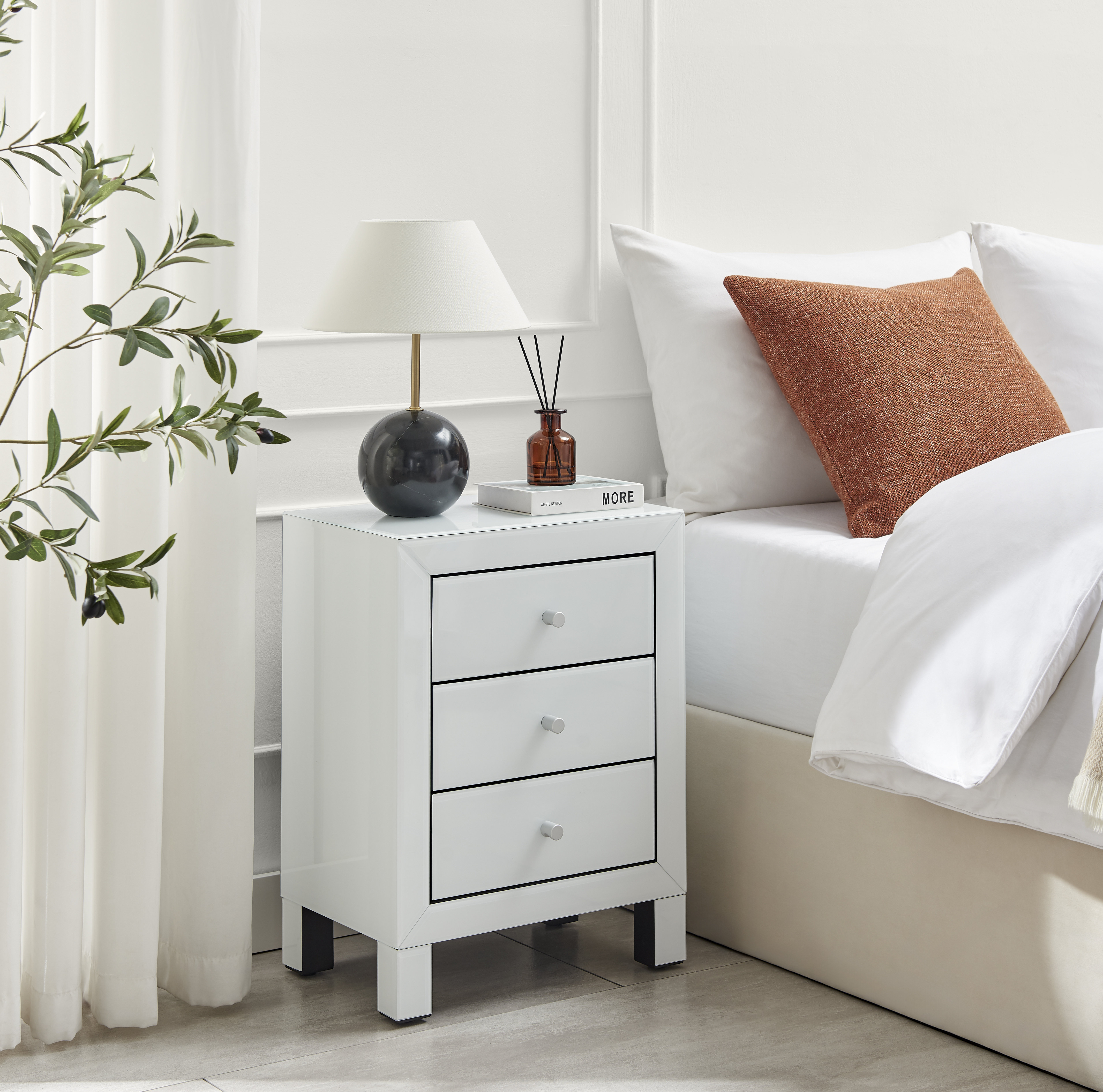 Alexa Chic Slimline 3 Drawer Mirrored Nightstand - Sleek Modern Design